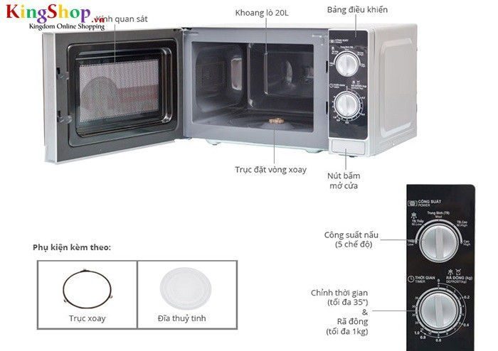 Lò vi sóng cơ Sharp R-205VN-S - Dung tích 20 lít - Hàng chính hãng
