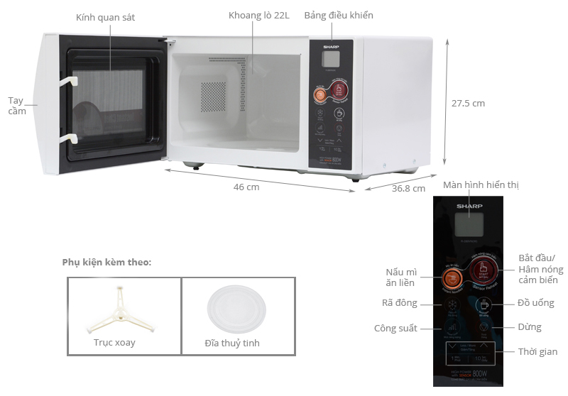 Lò vi sóng Sharp R-289VN(W) - Dung tích 22 lít - Hàng chính hãng