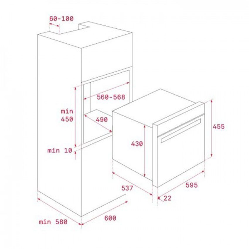 Kích thước lắp đặt của lò vi sóng Teka MLC 844