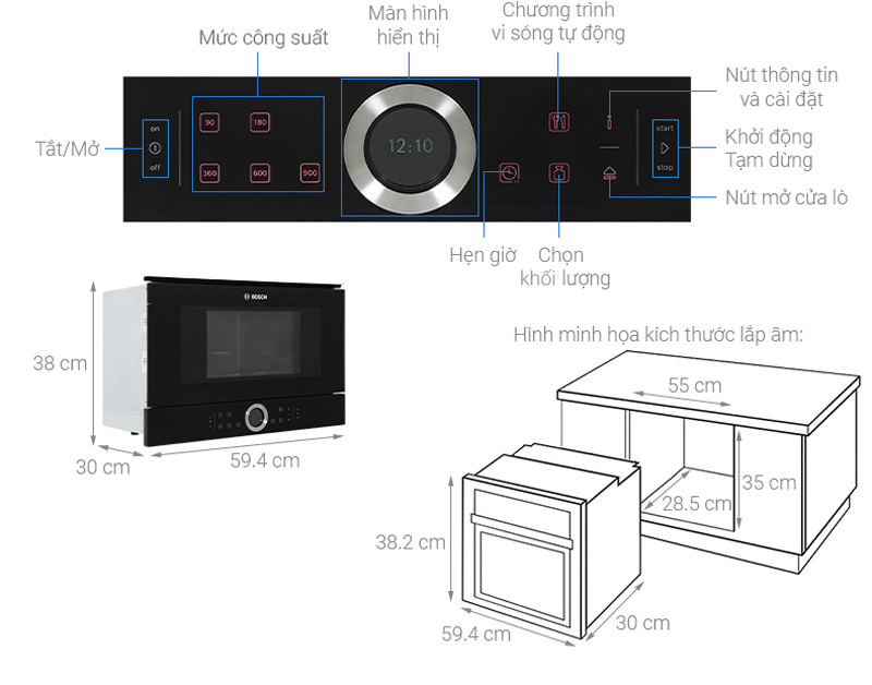 Kích thước của lò vi sóng Bosch  BFL634GB1B