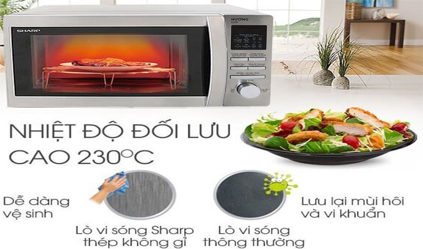 Chế độ nướng đối lưu của lò vi sóng kết hợp nướng Sharp R-G932VN-ST