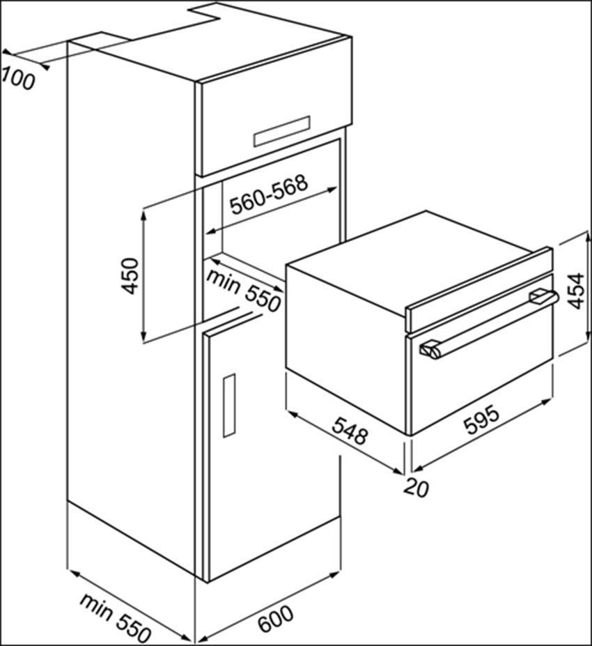Kích thước của lò vi sóng kết hợp nướng âm tủ Hafele HO-KT45B