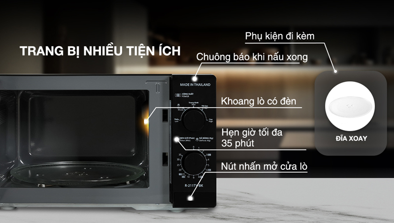 Lò vi sóng Sharp 21 lít R-211TV-BK - Hàng chính hãng
