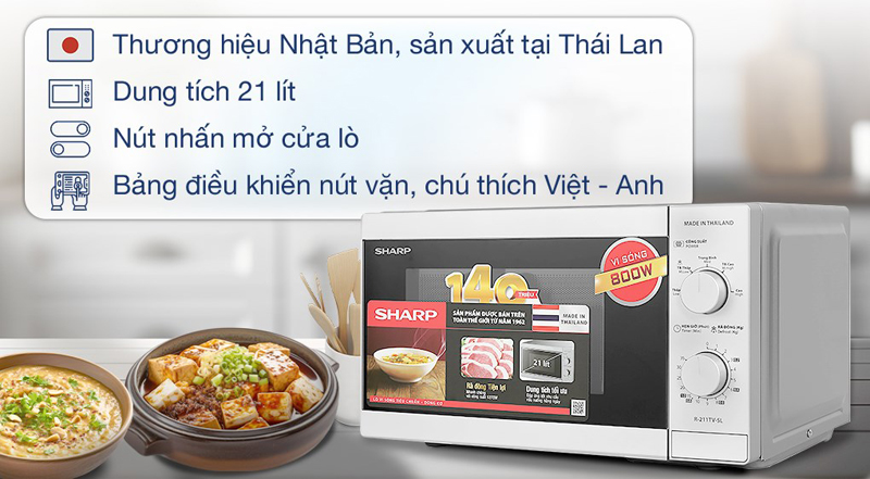 Lò vi sóng Sharp R-211TV-SL 21 lít  - Hàng chính hãng
