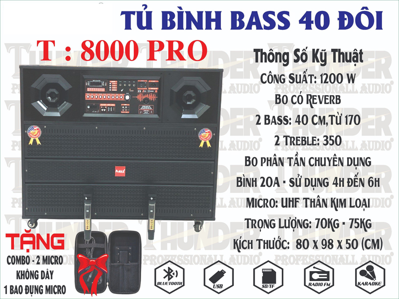 Loa kéo di động Thunder T-8000PRO - Hàng chính hãng
