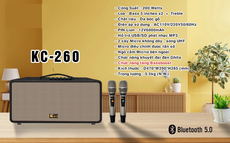 Thông số kỹ thuật của loa karaoke xach tay KCBox KC-260 