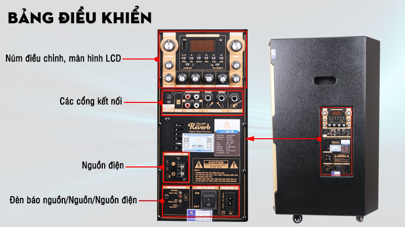 Bảng điêu khiển và cổng kết nối nằm phía sau loa, cho bạn dễ dàng thao tác