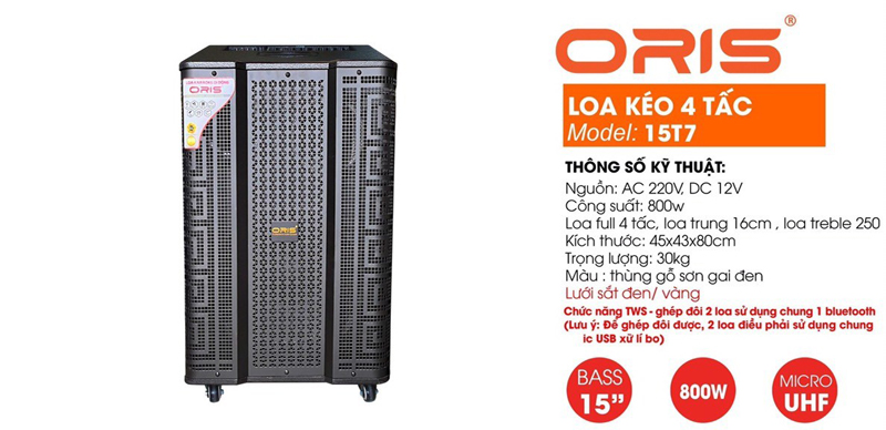 Thông số kĩ thuật của loa kéo oris 15t7 