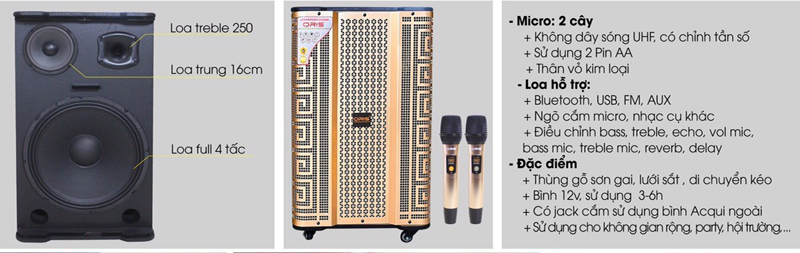 Mặt trước và sau của loa kéo Oris 15t7