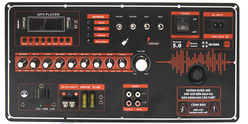 Bảng điều khiển của Loa xách tay bass đôi 30cm Karaoke Pro Audio DSP21