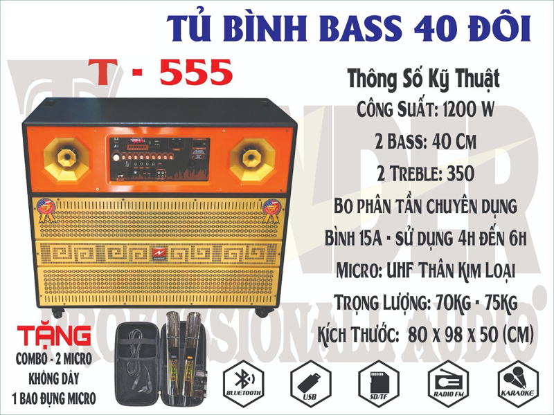 Thông số kỹ thuật của loa kéo di động Thunder T555