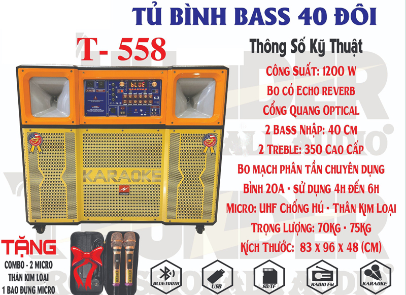 Loa kéo di động Thunder T-558 - Hàng chính hãng