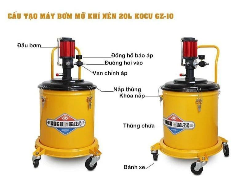 Máy bơm mỡ khí nén Kocu GZ-10 - Hàng chính hãng