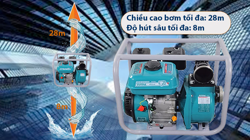 Bán kính hoạt động của Máy bơm nước chạy dầu Diesel Total TP5302