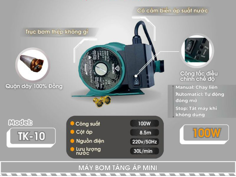 Máy bơm tăng áp Toboki TK-10 - Hàng chính hãng