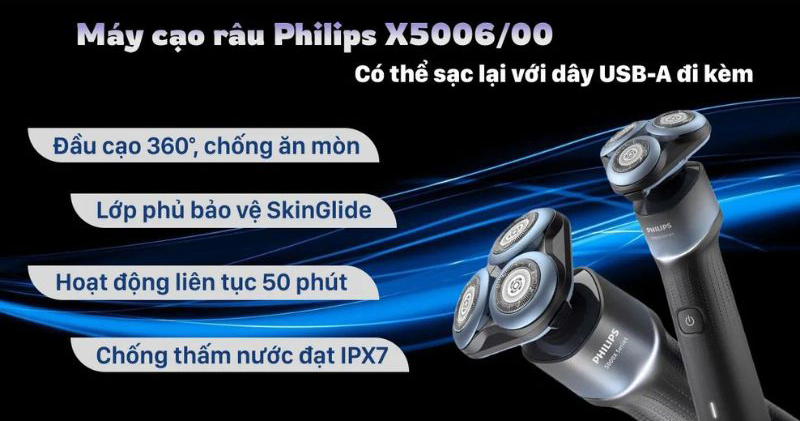 Máy cạo râu khô và ướt Philips X5006/00 - Hàng chính hãng