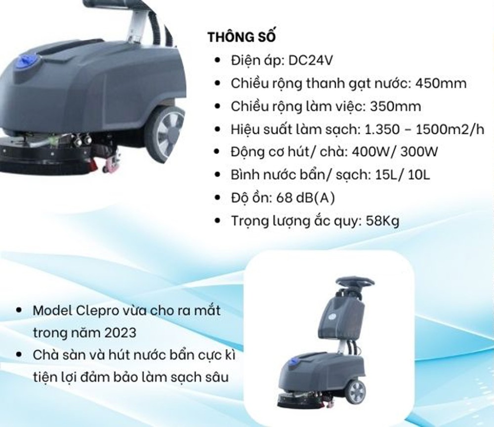 Thông số kỹ thuật của máy chà sàn liên hợp CleproX X35B