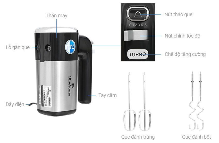 Chi tiết của máy đánh trứng Bluestone HMB-6338