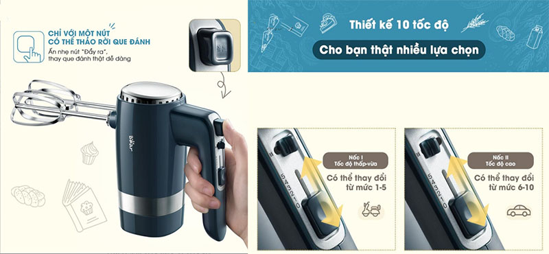 Điều khiển của Máy đánh trứng trộn bột cầm tay Bear HM-B01V1