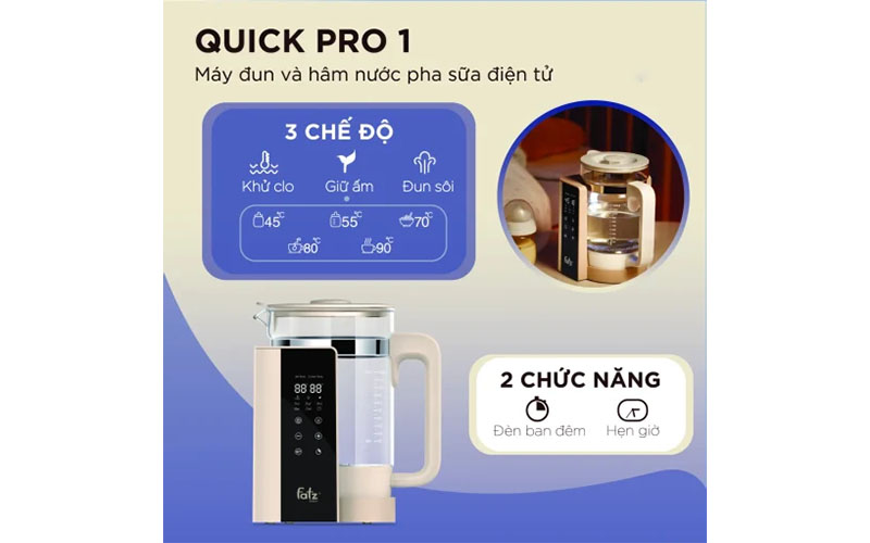 Máy đun và hâm nước pha sữa QUICKPRO 1 Fatzbaby FB3511BT - Hàng chính hãng