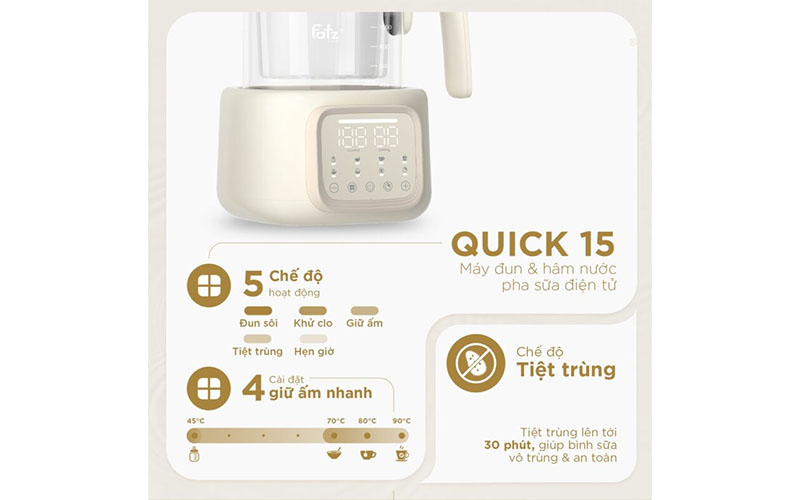 Máy đun và hâm nước pha sữa Quick 15 Fatzbaby FB3115TN - Hàng chính hãng