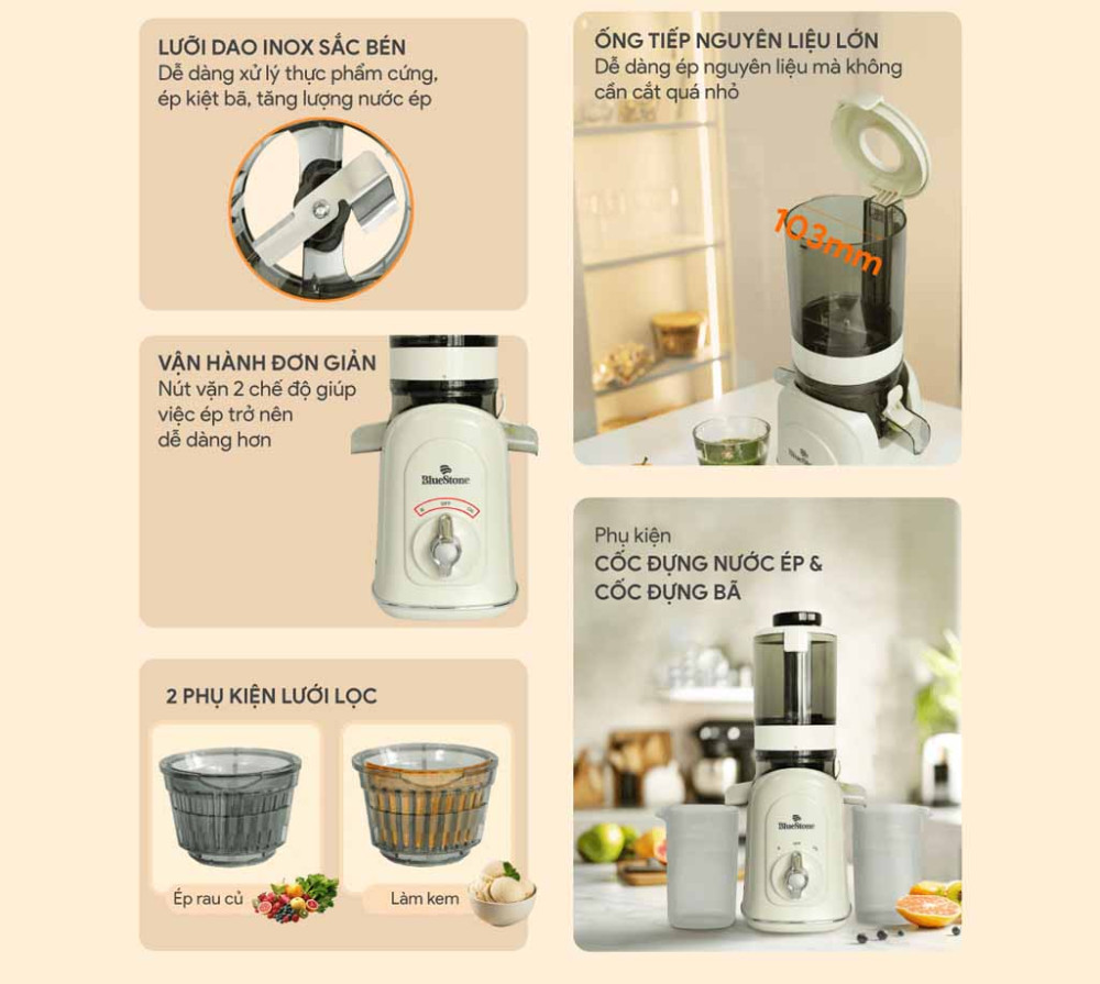 Máy ép chậm BlueStone SJB-6551 - Hàng chính hãng