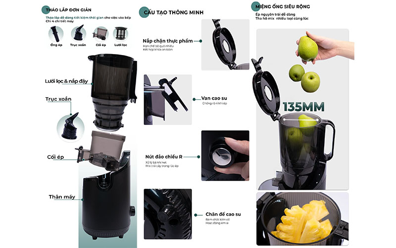 Thiết kế của Máy ép chậm miệng rộng Magic Eco AC-144