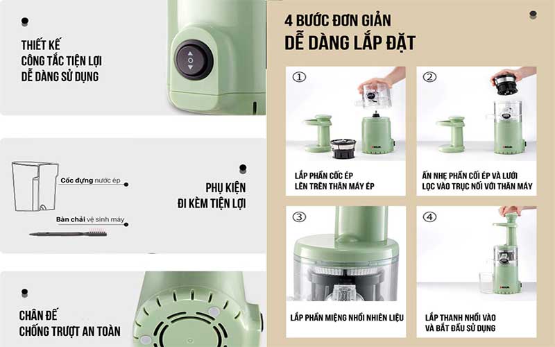 Máy ép chậm đa năng mini Roler RS-4401 - Hàng chính hãng