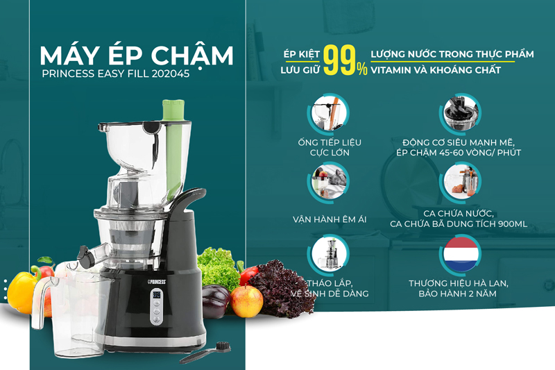 Máy ép chậm Princess Easy Fill 202045 có nhiều tính năng thông minh