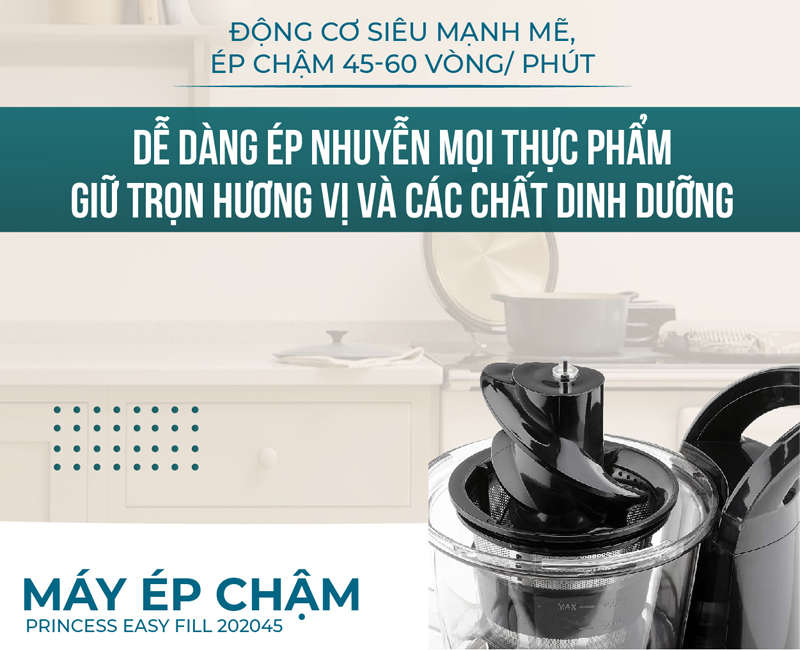 Công nghệ ép chậm với tốc độ chỉ 45 -  60 vòng/phút 