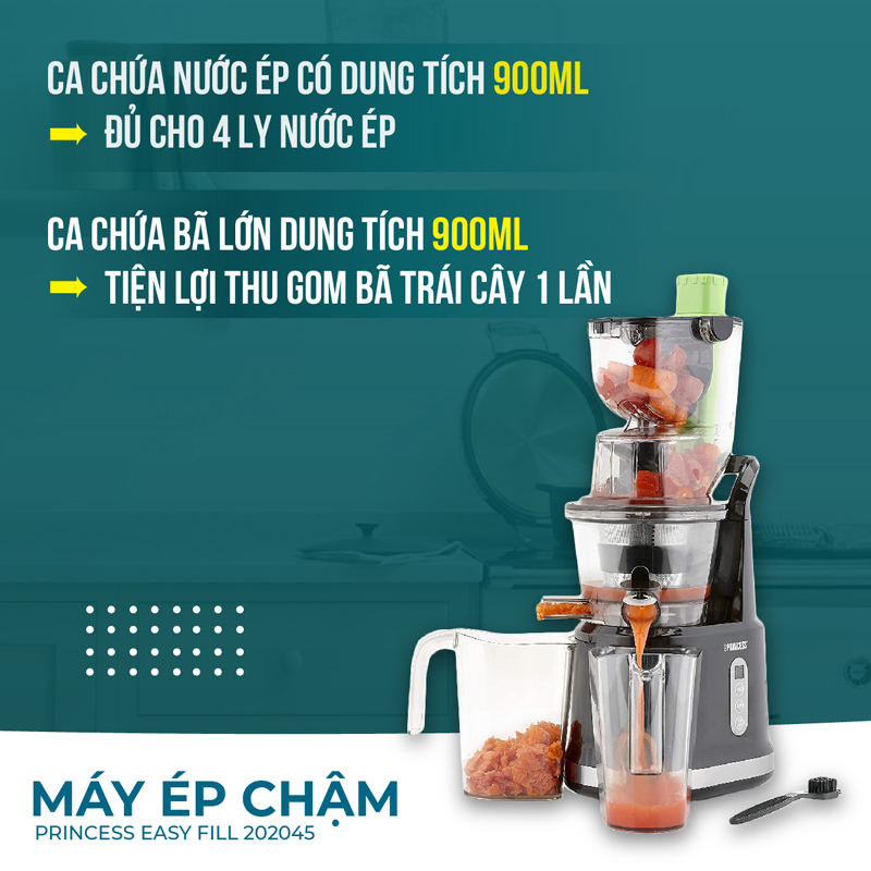 Dung tích 0.9 lít đủ cho 4 ly nước ép trong 1 lần