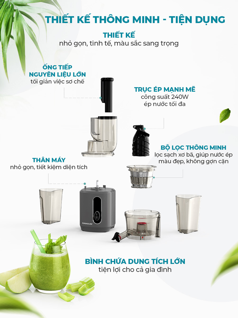 Máy ép chậm Sunhouse SHD5503 - Hàng chính hãng