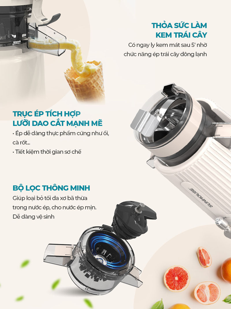 Không chỉ ép trái cây mà còn có thể làm kem rất tiện lợi