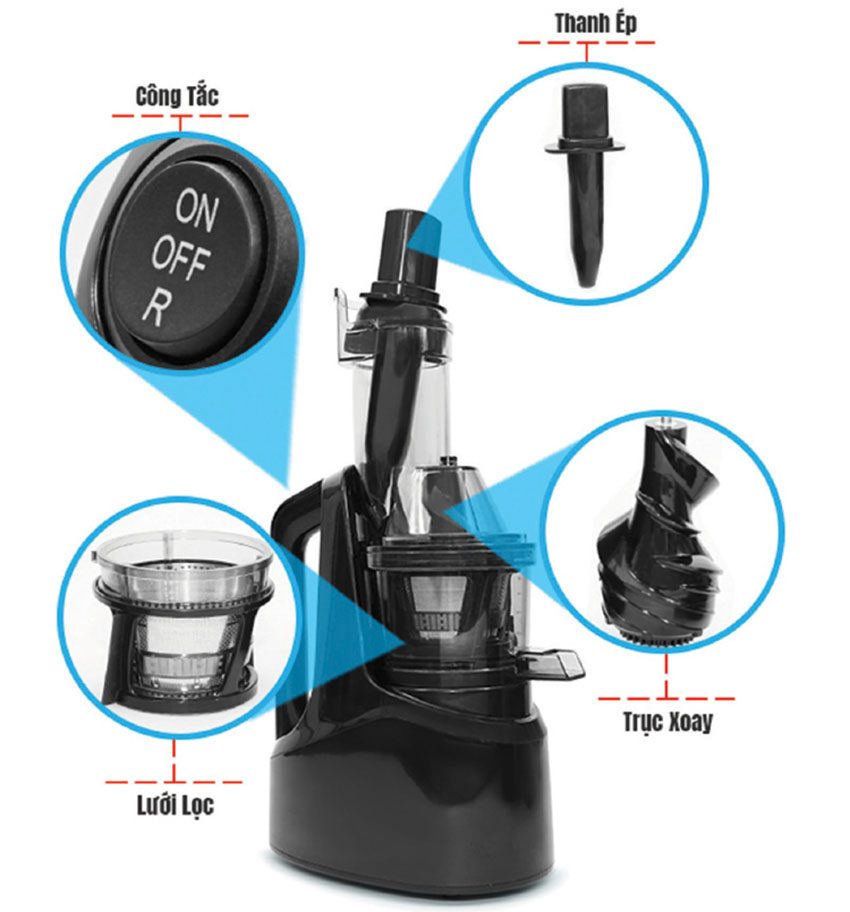 Chi tiết của máy ép trái cây tốc độ chậm Panworld PW-8899