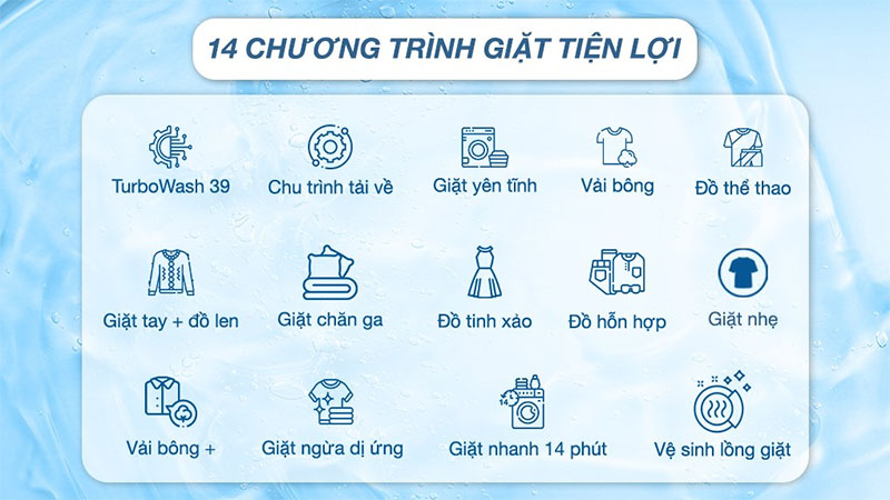 14 chương trình giặt của Máy giặt AI DD Inverter 14 kg LG FV1414S3P