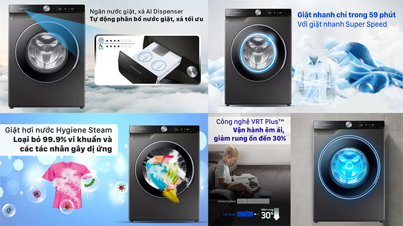 Máy giặt AI Inverter Samsung WW10T634DLX/SV - Hàng chính hãng