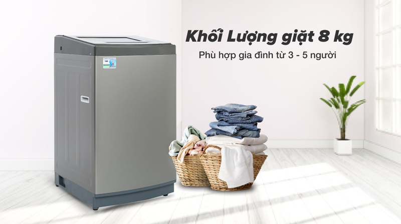 Khối lượng giặt 8kg, sản phẩm thích hợp cho 3 - 5 người