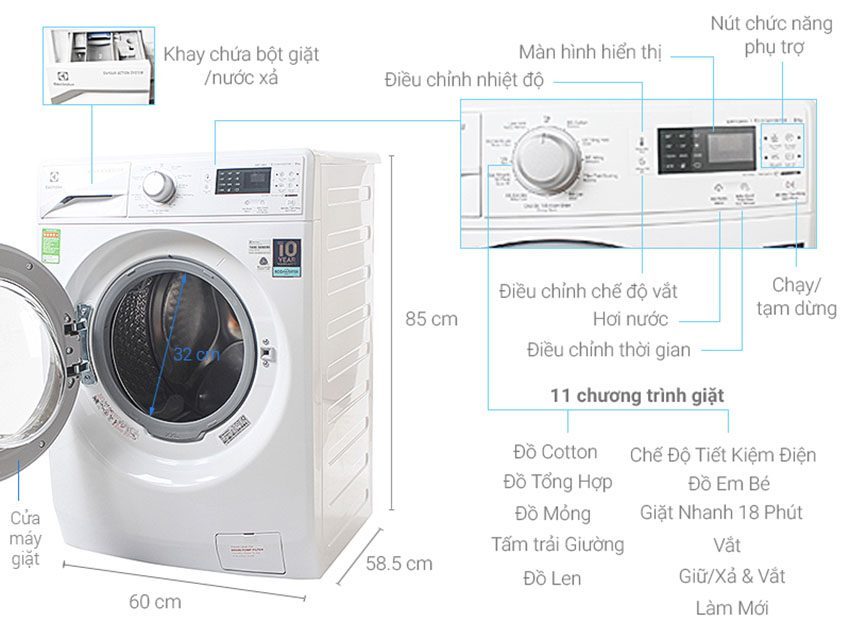 Máy giặt Electrolux Inverter EWF12853 - Hàng chính hãng
