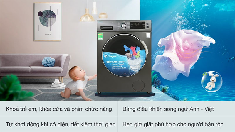 Máy giặt Inverter 10.5 kg Casper WF-105I150BGB - Hàng chính hãng