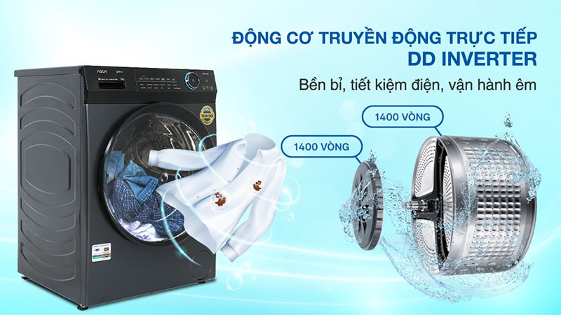 Máy giặt Inverter 10 kg Aqua AQD-D1002G.BK - Hàng chính hãng