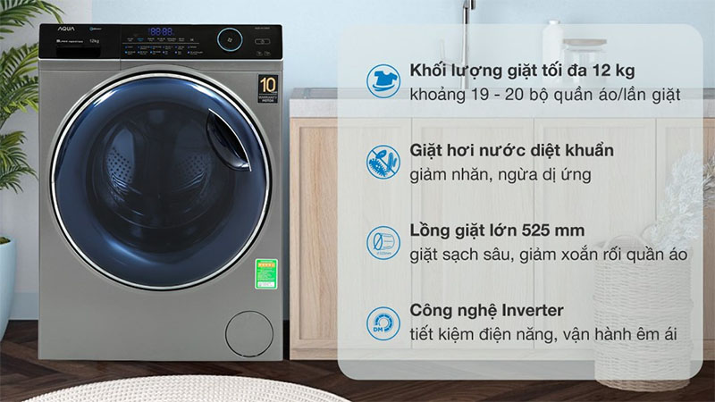 Máy giặt Inverter 12 kg Aqua AQD-A1200H.PS - Hàng chính hãng