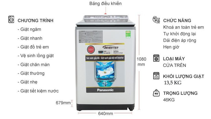 Máy giặt Inverter 13.5 kg Panasonic NA-FS13X7LRV - Hàng chính hãng