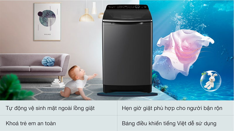 Máy giặt Inverter 13 kg Aqua AQW-DR130UGT.PS - Hàng chính hãng