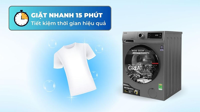 Chức năng giặt nhanh 15 phút Máy giặt Inverter 8.5 kg Toshiba BK95S3V(SK)