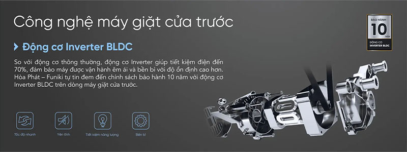 Động cơ của Máy giặt Inverter 8.5kg Funiki HWM-F885ADG