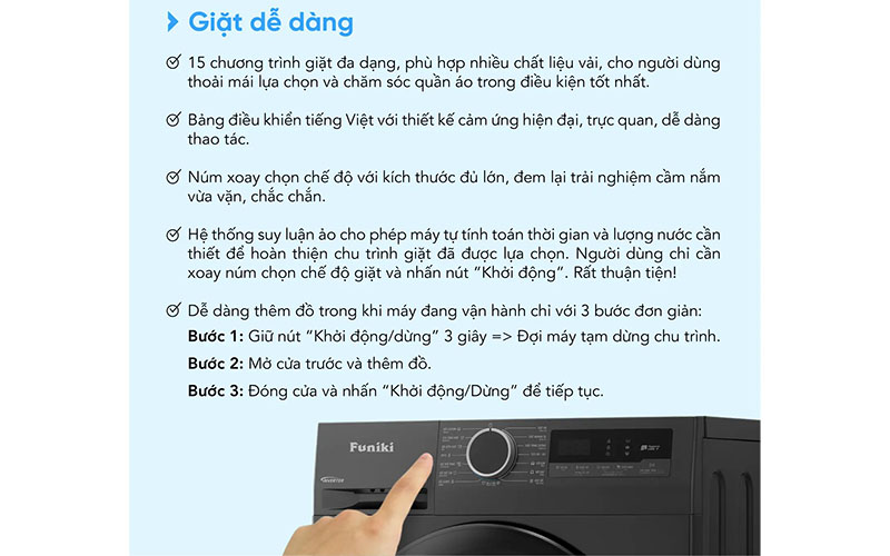 Bảng điều khiển của Máy giặt Inverter 8.5kg Funiki HWM-F885ADG
