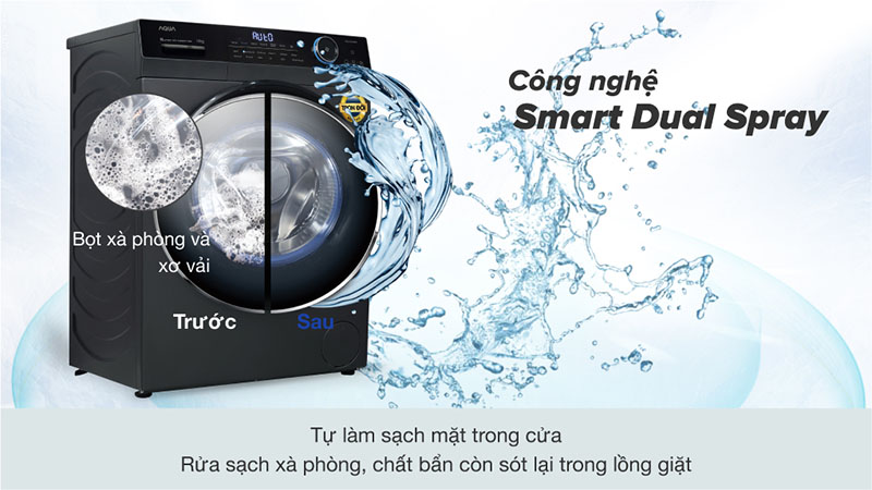 Máy giặt Inverter 9 kg Aqua AQD-D902G.BK - Hàng chính hãng