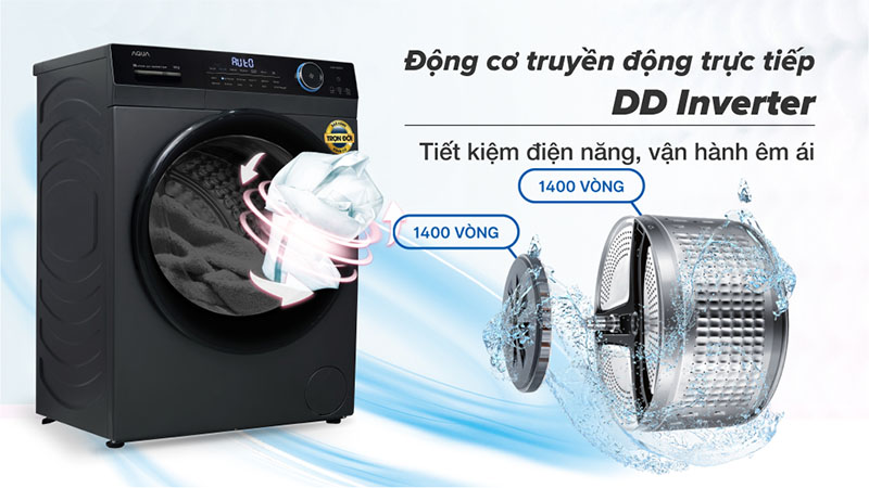 Máy giặt Inverter 9 kg Aqua AQD-D902G.BK - Hàng chính hãng