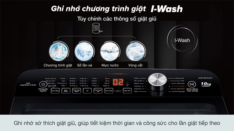 Máy giặt Inverter 10Kg Aqua AQW-DR101GT.BK - Hàng chính hãng