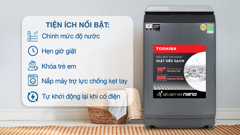 Máy giặt Toshiba Inverter 12 kg AW-DUK1300KV(MK) - Hàng chính hãng